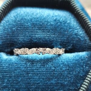 White gold wedding band women Marquise cut Moissanite wedding band vintage style